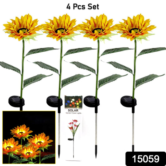 Garden Solar Sunflower Outdoor Led Light  Inserted Ground Simulation Plant (4 Pcs Set)