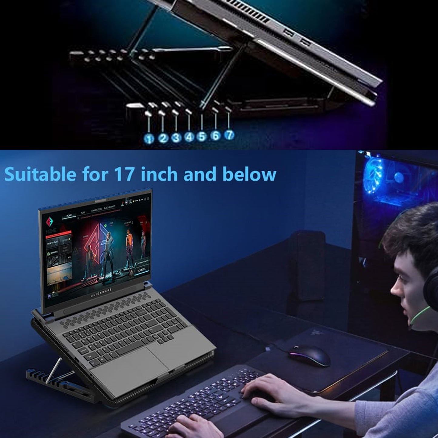 12809 Laptop Cooler Cooling Pad With 2 Quiet Led Fans Dual Usb Ports Portable Ultra Slim Usb Powered 7 Heights Adjustable Laptop Stand For Gaming Laptop