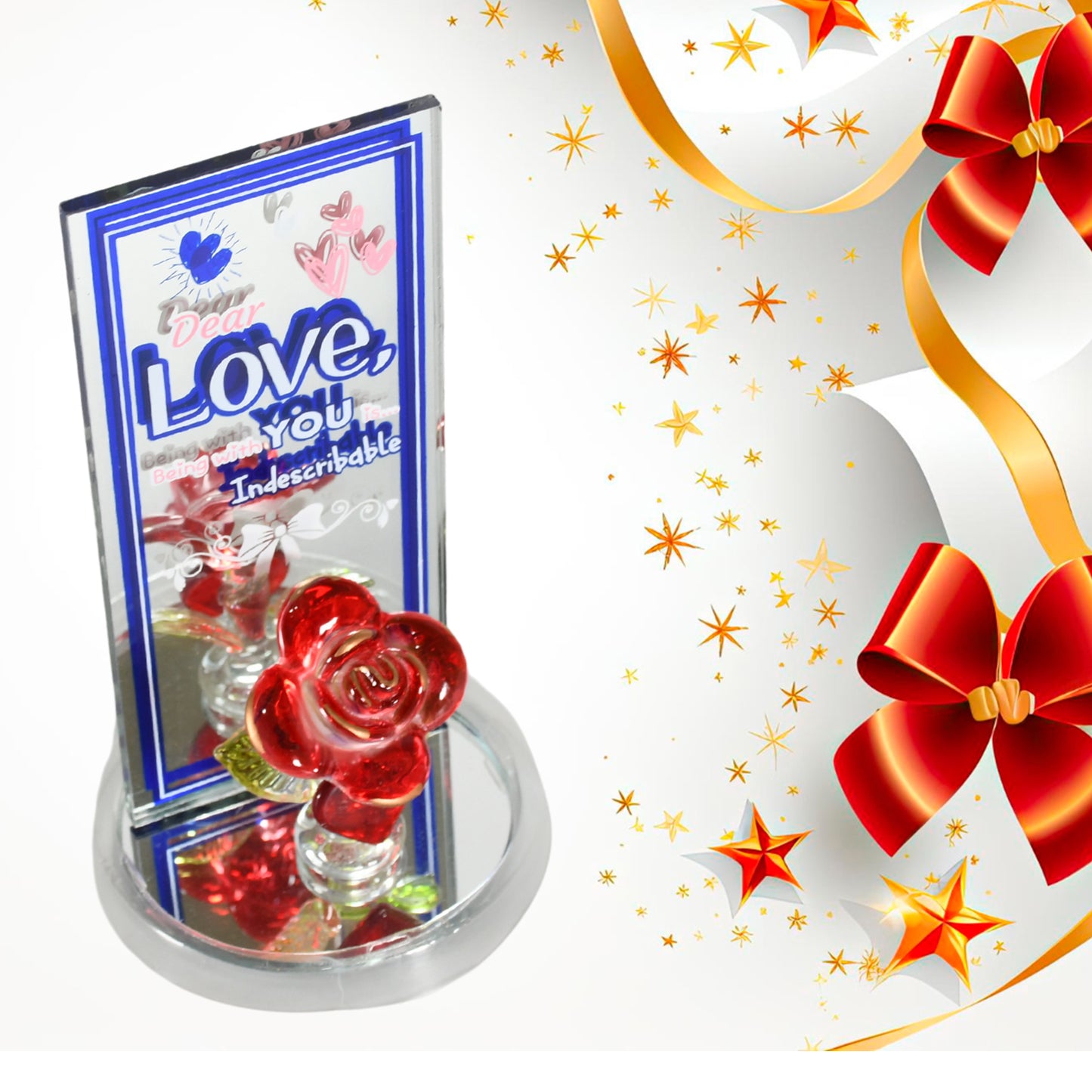 17530 Lovely Rose Gift Showpiece Love Showpiece Valentines Day Gift Cute Anniversary Wedding Birthday Boyfriend Husband Romantic Unique Gift Set Home Decoration Gift Set (1 Pc)