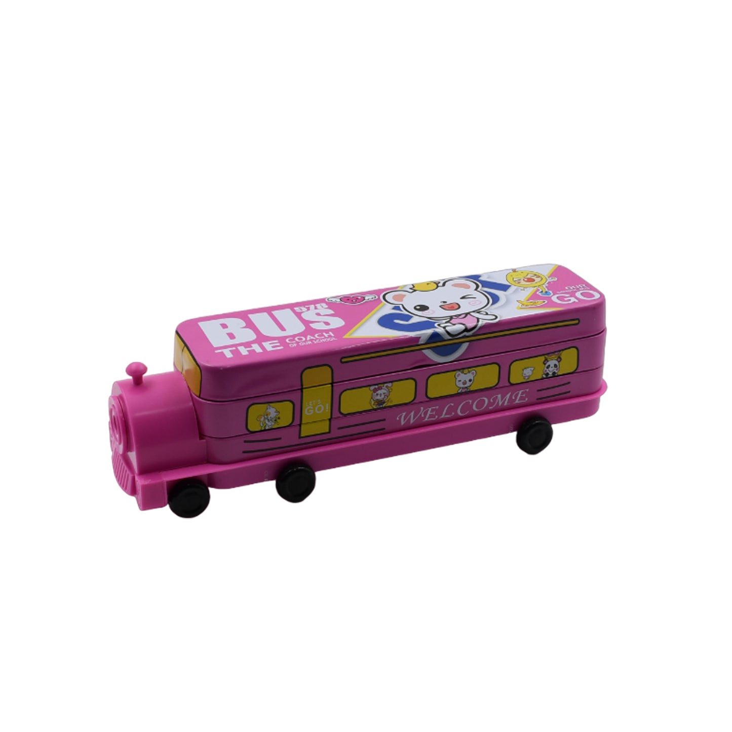 4672 Double Decker Magic Bus Compass 2 Layer Metal Bus Compass Pencil Case With Movable Wheels  Sharpener Bus Shape With Tiers Metal Pencil Box For Kids Birthday Party