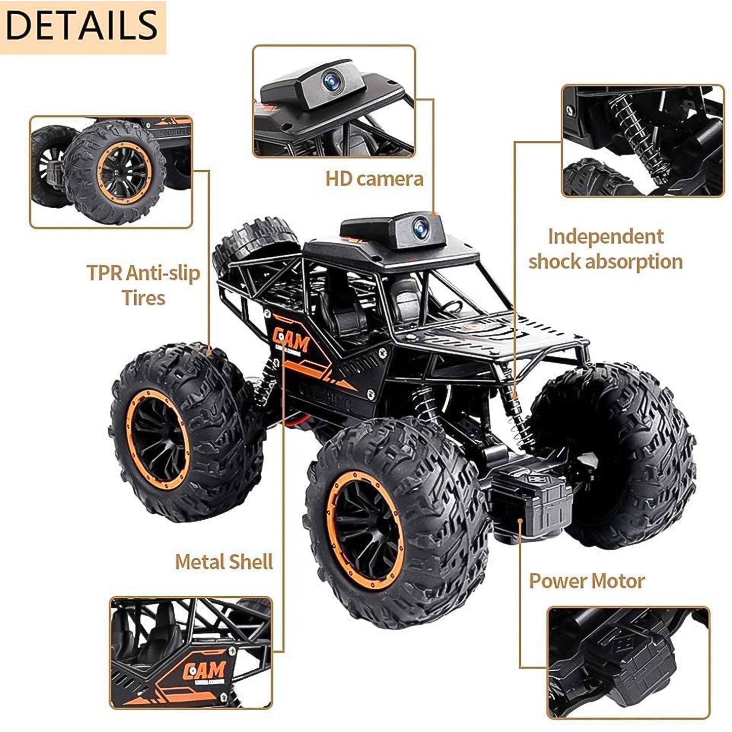 17901 Remote Control Car With Camera Off-road Remote Control Truck Monster Trucks For Boys 8-12 Birthday Gift For Kids Adults Gift For Boys And Girls Hd Camera Rock Crawler Monster Truck Toy