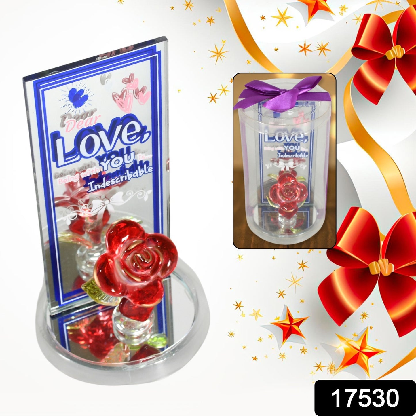 17530 Lovely Rose Gift Showpiece Love Showpiece Valentines Day Gift Cute Anniversary Wedding Birthday Boyfriend Husband Romantic Unique Gift Set Home Decoration Gift Set (1 Pc)