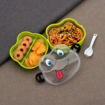 Double Layer Froggy Shape Lunch Box With Spoon (1 Pc  Mix Color)