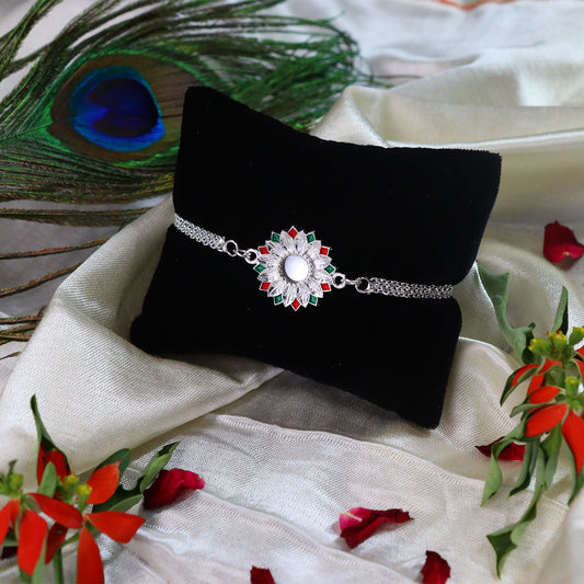 Sunflower Shape Rakhi With Silver Chain