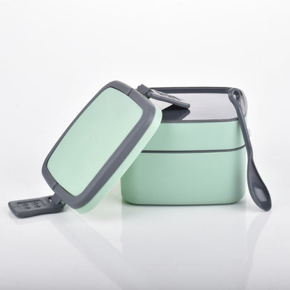 2860 Green Double-layer Portable Lunch Box Stackable With Carrying Handle And Spoon Lunch Box