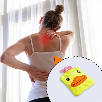 6511 Yellow Duck Small Hot Water Bag With Cover For Pain Relief Neck Shoulder Pain And Hand Feet Warmer Menstrual Cramps.