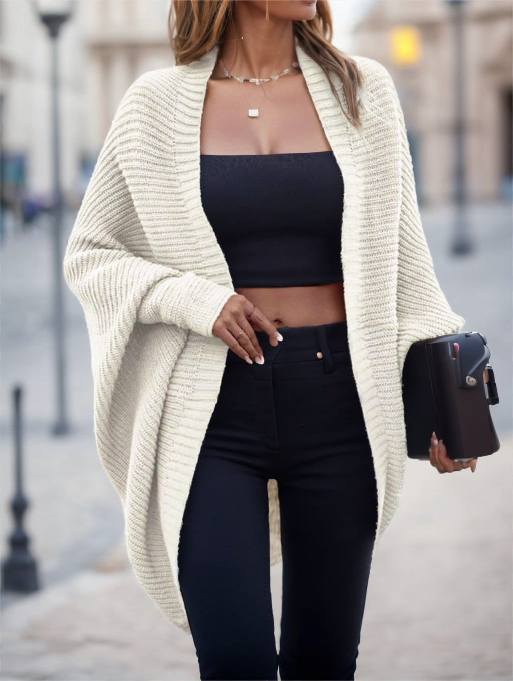 Women's Solid Color Bat Sleeve Loose Casual Cardigan