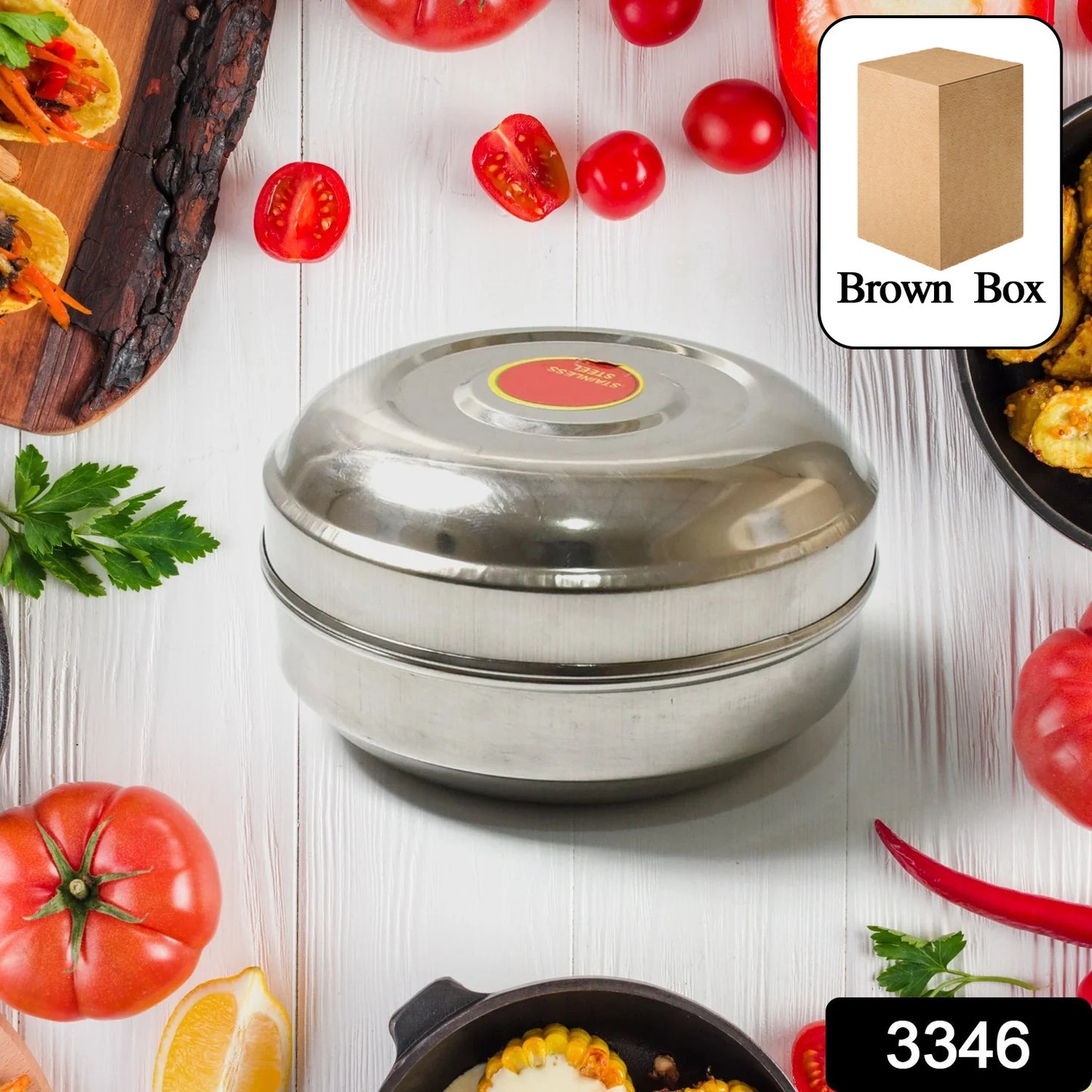 3346 Multi-purpose Stainless Steel Round Shape Tiffin Box - Small Gift For Baby Girl And Baby Boy For Office School  Tuition  Picnic (Big)