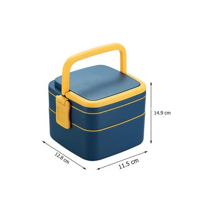 2868 Blue Double-layer Portable Lunch Box Stackable With Carrying Handle And Spoon Lunch Box