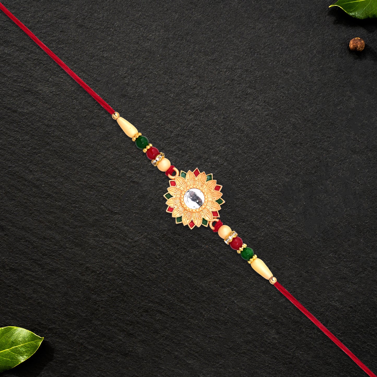 Floral Rakhi With Mirror Centerpiece