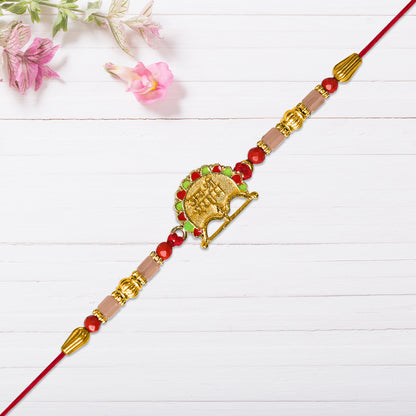 Red  Green Beaded Shree Ram Rakhi