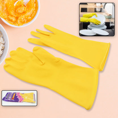 0681 Multipurpose High Grade Rubber Reusable Cleaning Gloves Reusable Rubber Hand Gloves I Latex Safety Gloves I For Washing I Cleaning Kitchen I Gardening I Sanitation I Wet And Dry Use Gloves (1 Pair 98 Gm)