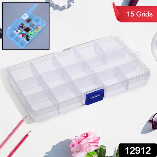 12912 15 Grids Jewelry Organizer Plastic Jewelry Organizer Box Clear Jewelry Organizer Box Plastic Bead Organizers With Adjustable Dividers For Herbs Pills Bead Jewelry And Other Small Item (1 Pc)