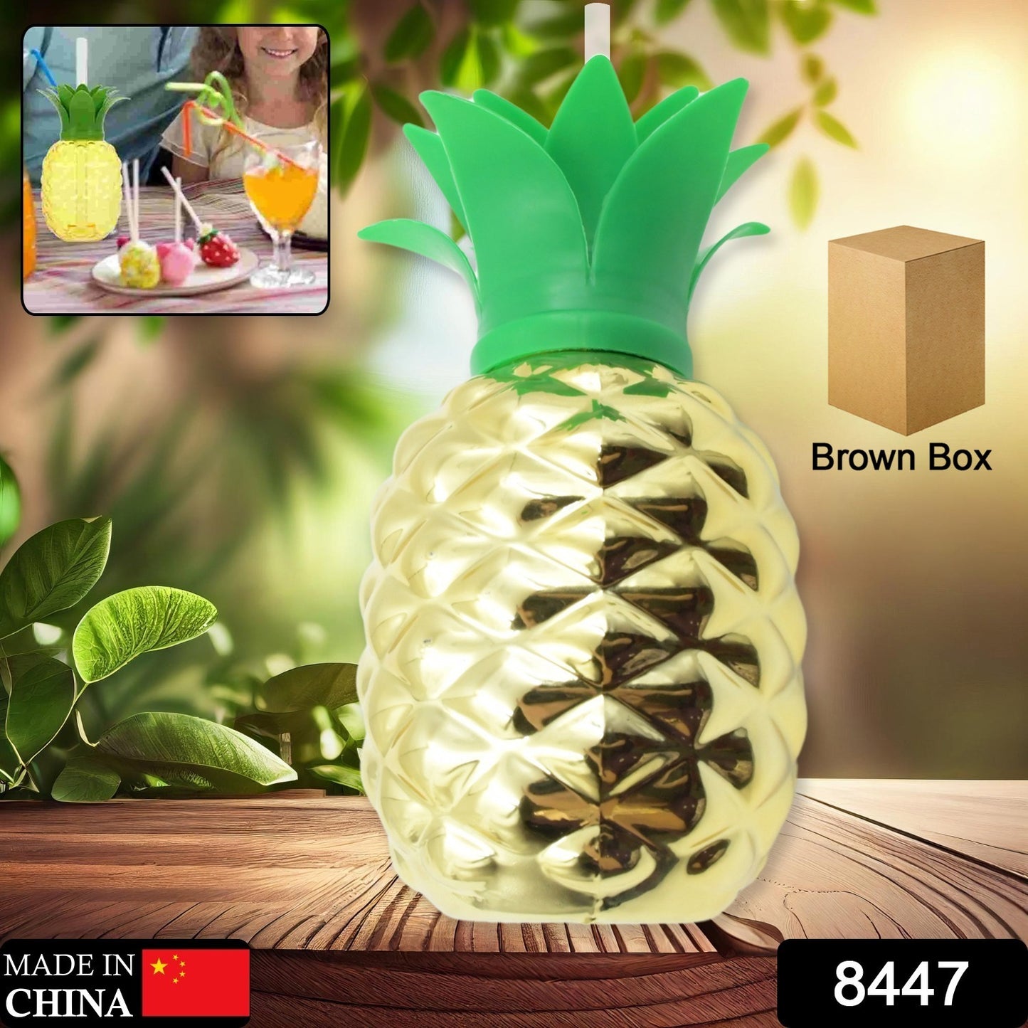 8447 Plastic Pineapple Cups With Straw Pineapple Party Favors Summer Hawaiian And Beach Party Decorations For Kids Adults With Brown Box(1 Pc)