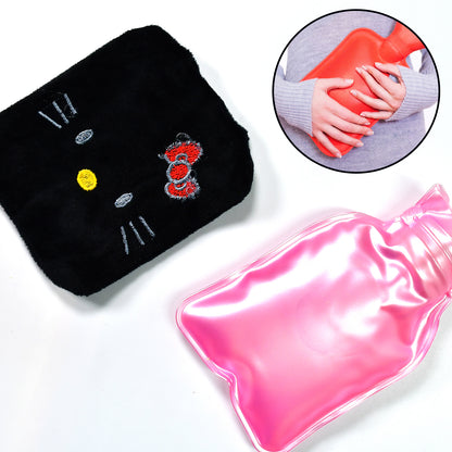 6513 Black Hello Kitty Small Hot Water Bag With Cover For Pain Relief Neck Shoulder Pain And Hand Feet Warmer Menstrual Cramps.