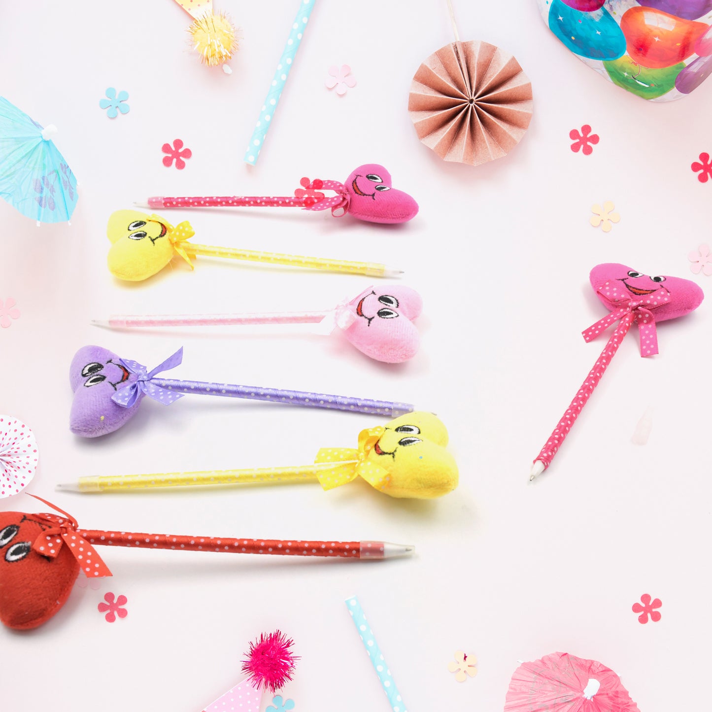 4292 Cute Cartoon Shape  Heart Design Facy Writting Pen Attached Rattle  Ball Pen Smooth Writing For Wedding  Events  Multiuse Pen  Best Pen L Use For Kids (12 Pcs Set Mix Design  Color)