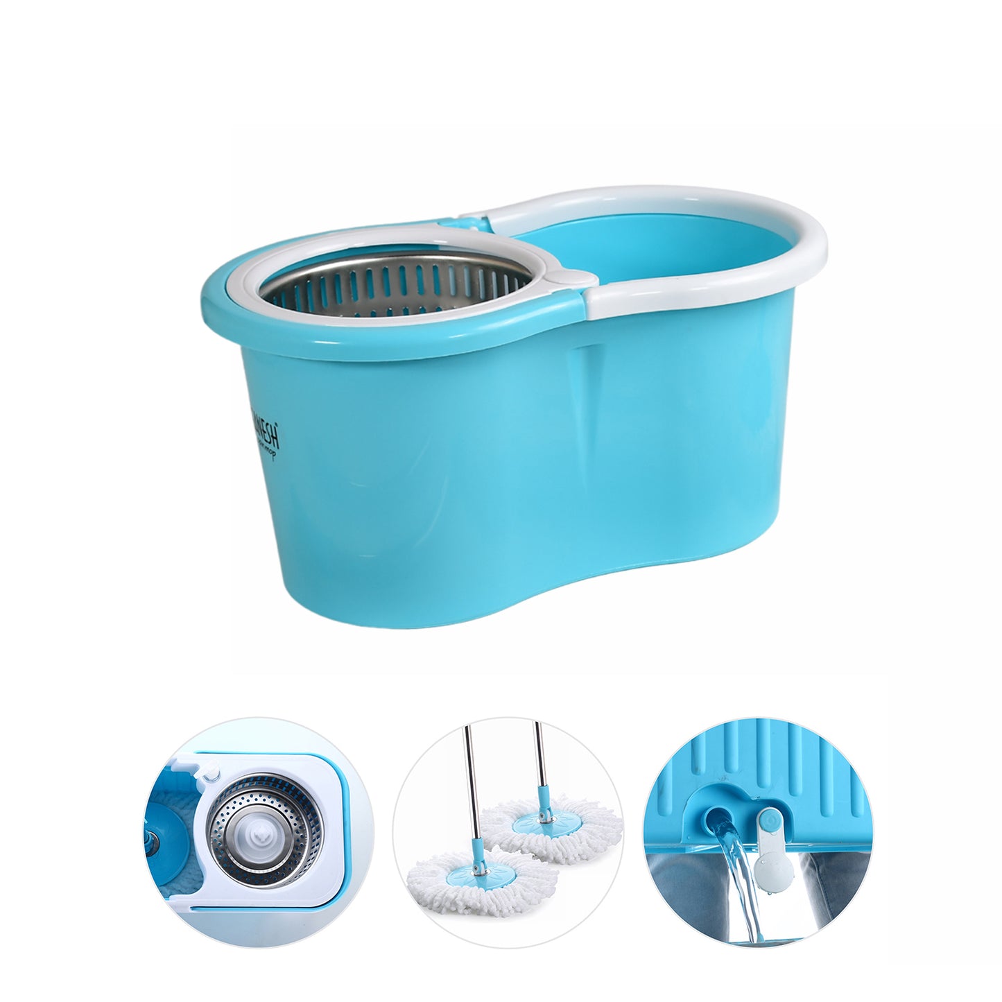 8714 Rapid Steel Spinner Bucket Mop 360 Degree Self Spin Wringing With 2 Absorbers For Home And Office Floor Cleaning Mops Set
