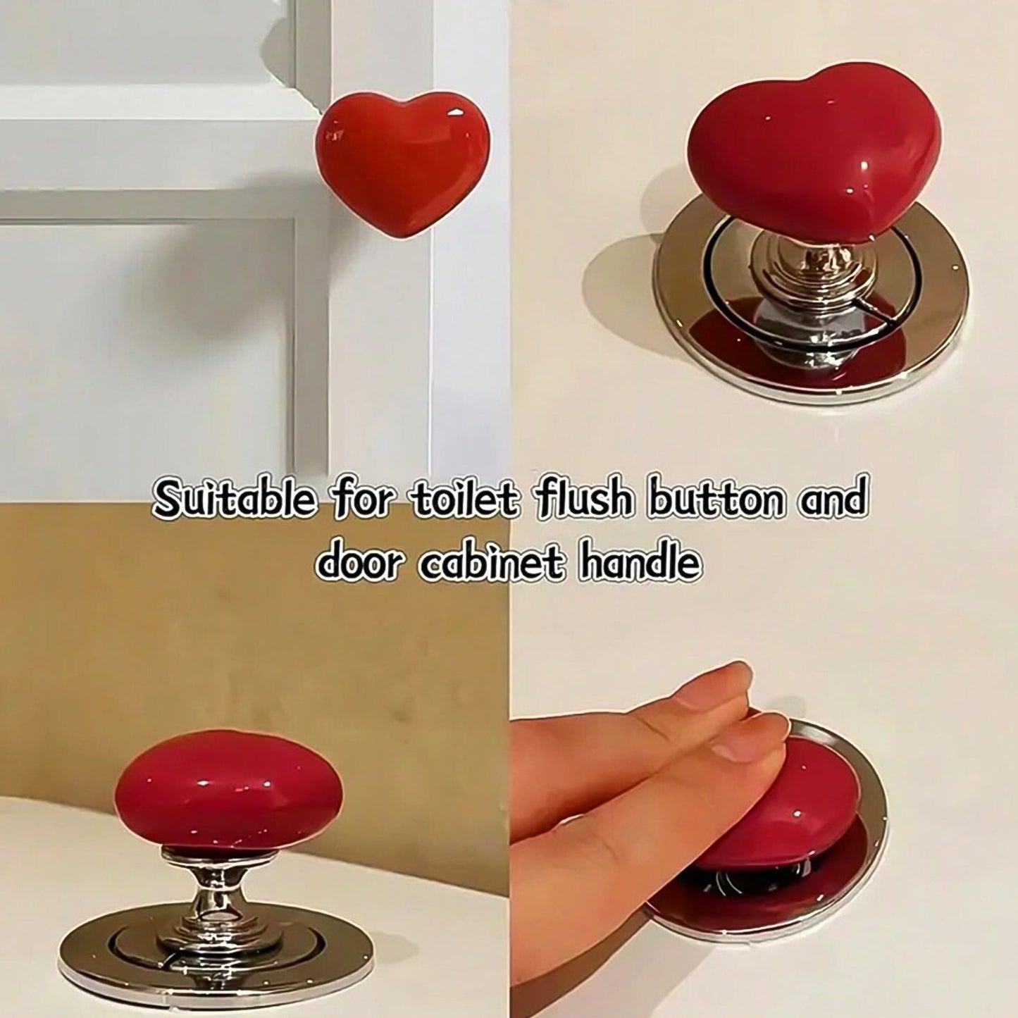 Multipurpose Cabinet Door Handle Drawer Heart-shaped Knob Pulls Toilet Press Button (1 Pc)