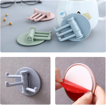 4142 Sticky Hook Household Strong Punch-free Hook 180foldable Multi-function Rotatable Hook With 3 Hooks Suitable For Bathroom Kitchen Office (1 Pc)