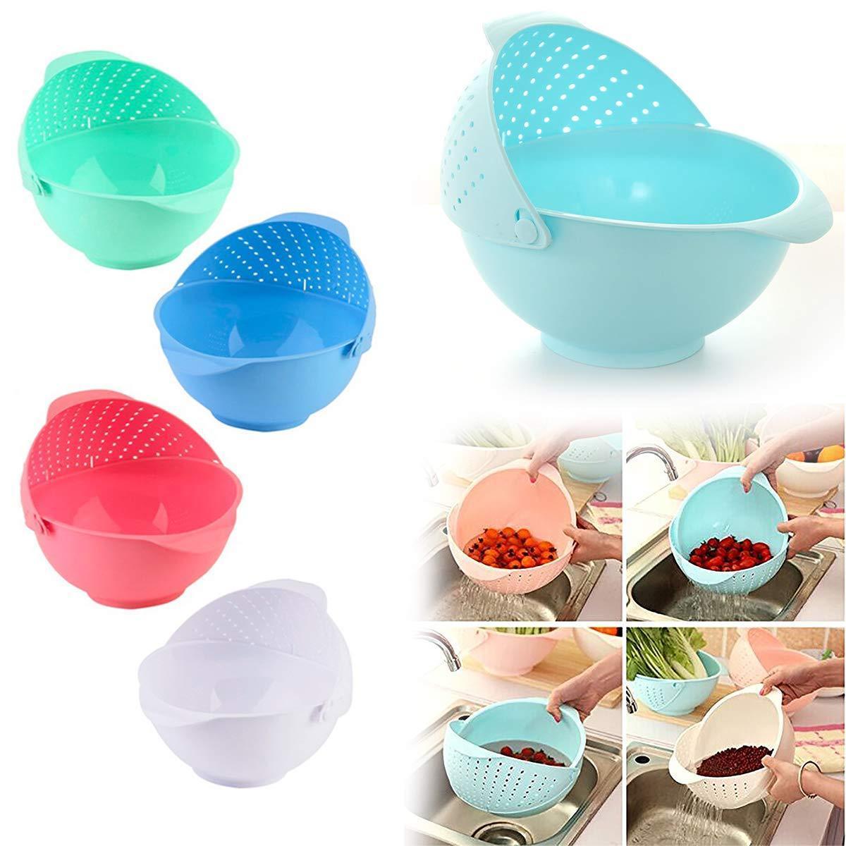 2145  Plastic Revolving Multi Functional Rice Vegetable Fruit Wash Basket Bowl (Multi Colour)