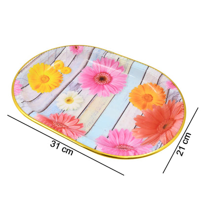 Medium Plastic Flower Printed Design Serving Tray (1 Pc  31 X 21 Cm)