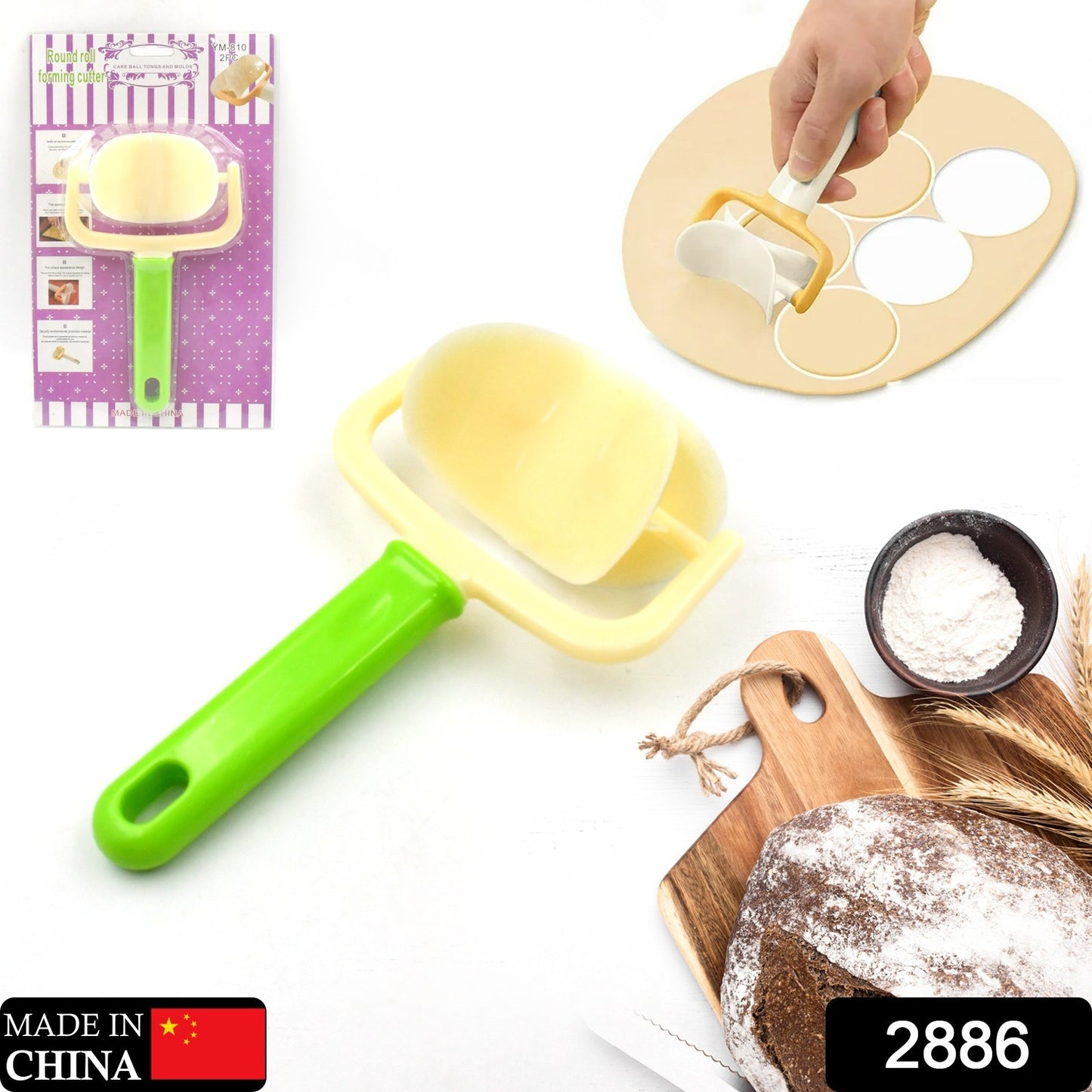 2886  Plastic Round Roll Forming Cutter Cake Ball Tongs And Molds Puri Cutter Roller Machine For Baking Tools (1 Pc Mix Color)