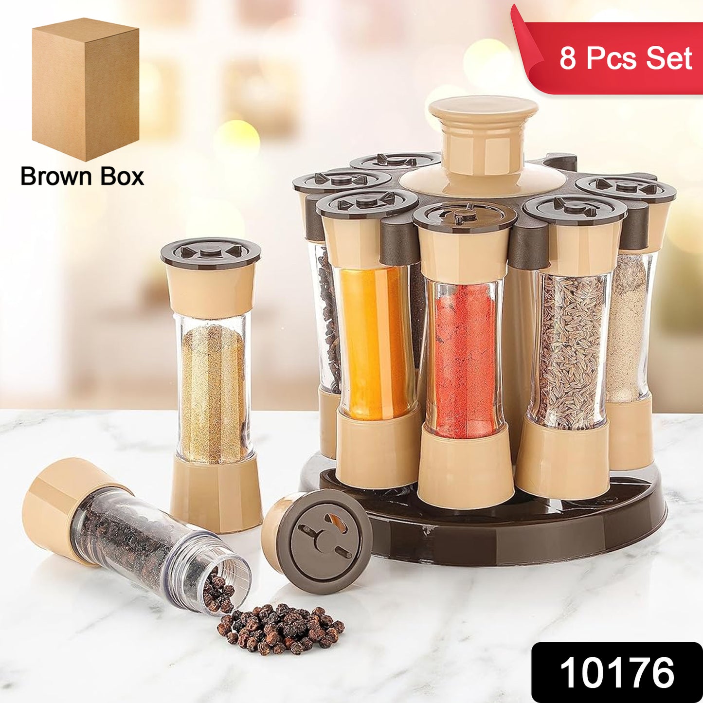 360 Revolving Spice Rack For Kitchen And Dining Table 8 Spice Jars