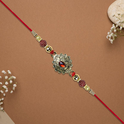 Red Stone Floral Rakhi