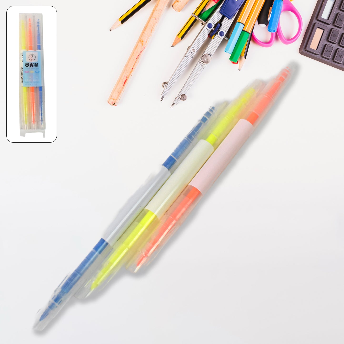 Dual-headed Highlighter 3 Colors Double Head Highlighter Pen (3 Pcs Set)