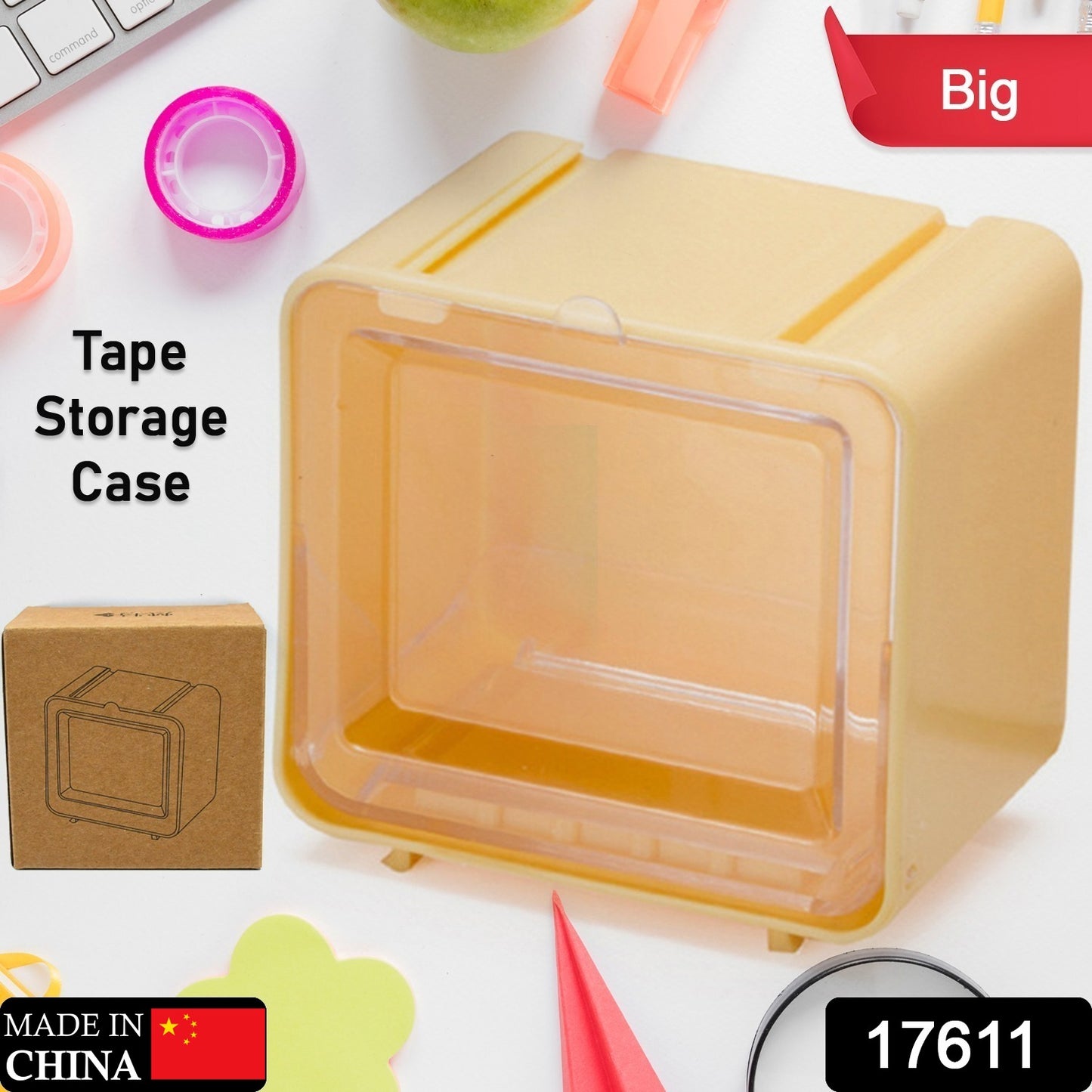 17611 Storage Box Storage Container Tape Storage Boxes Durable Convenient Plastic Transparent Lid Visible Tape Storage Box  Case For Office