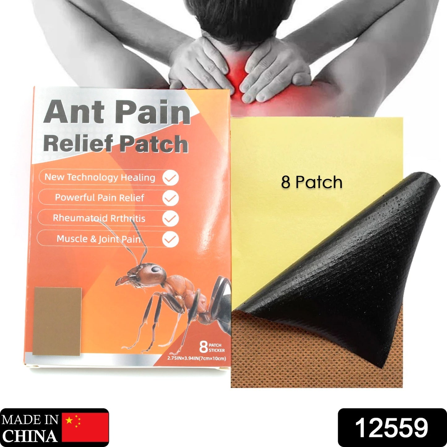 12559 Ant Pain Relief Patch - Pack Of 8 Patches  Instant Relief From Muscular Pain  Joint Pain Natural Pain Relief Patches  Powerful Pain Relief No Side Effects