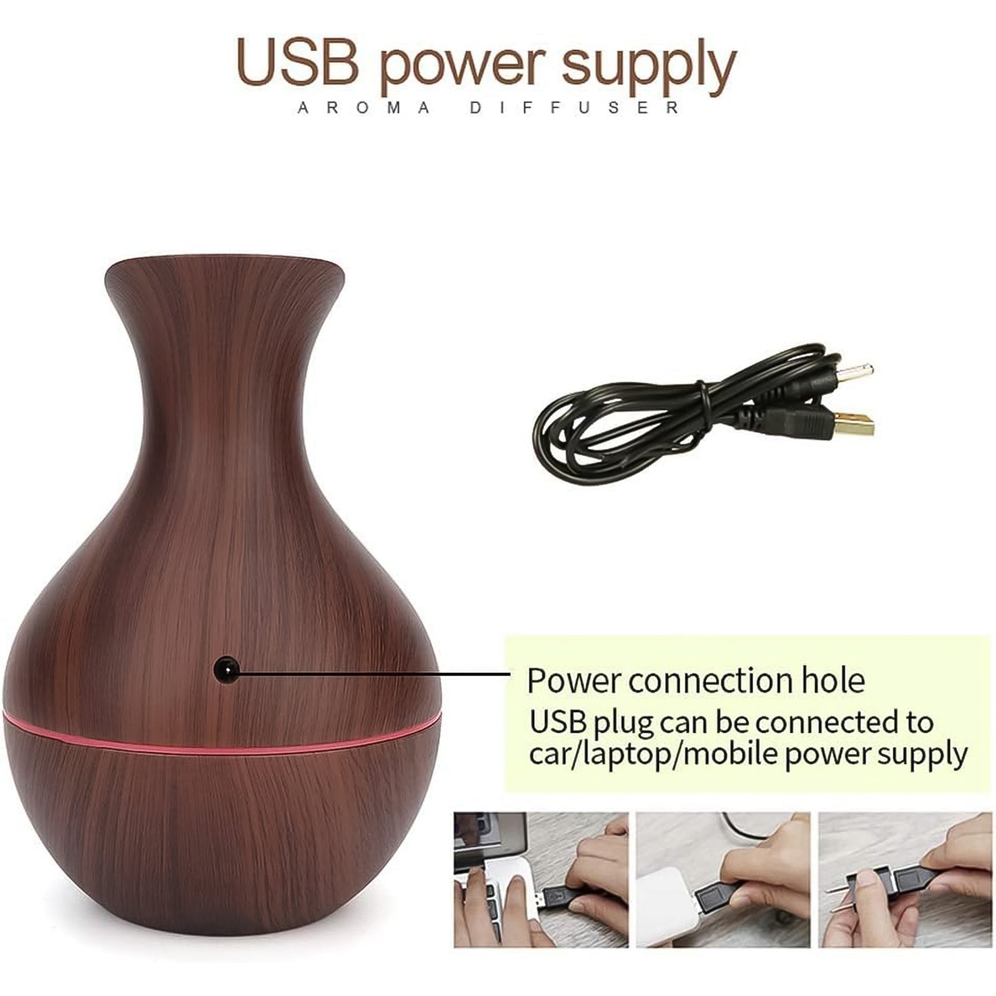 Mini Wooden Vase Pot Diffuser Cool Mist Atomization Humidifier (1 Pc  130 Ml)