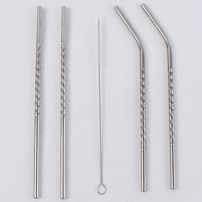 Reusable Stainless Steel Straws Set Of 5 (2 Straight Straws 2 Bent Straws 1 Brush)