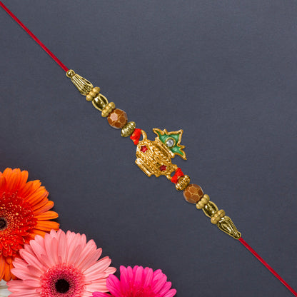 Designer Rakhi With Golden Kalash Motif