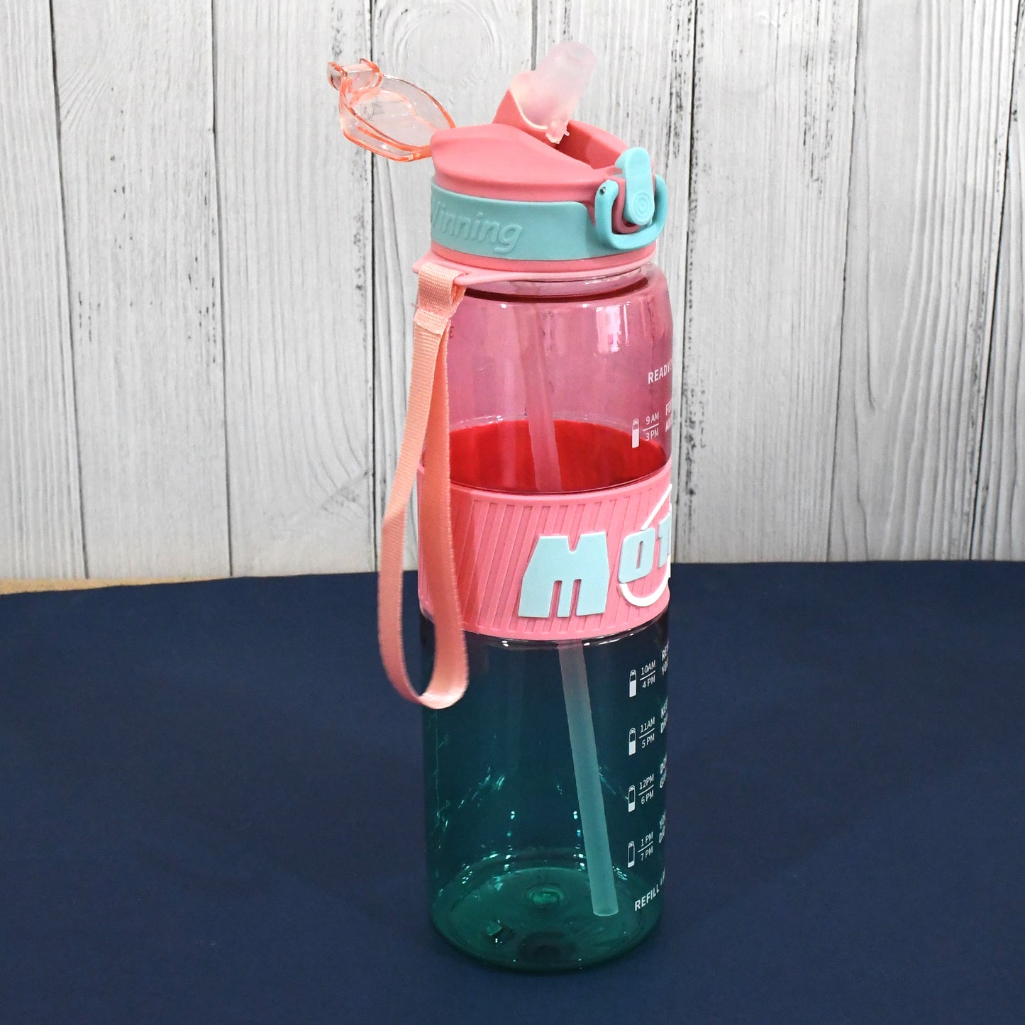 Plastic Water Bottle With Strap And Straw (1000 Ml)