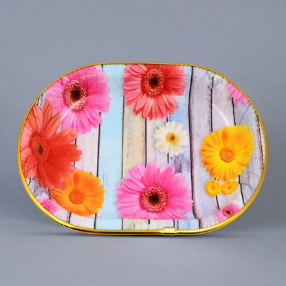 Medium Plastic Flower Printed Design Serving Tray (1 Pc  31 X 21 Cm)