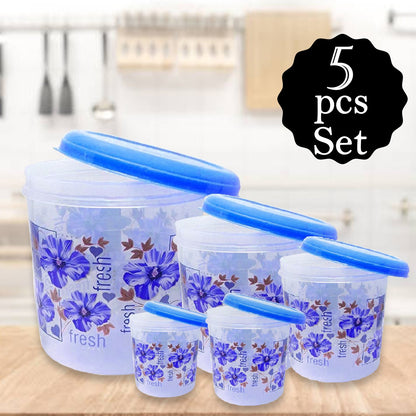 2446 Plastic Transparent Container Air Tight Dabba Set (3000ml 2000ml 1000ml 750ml 500ml)