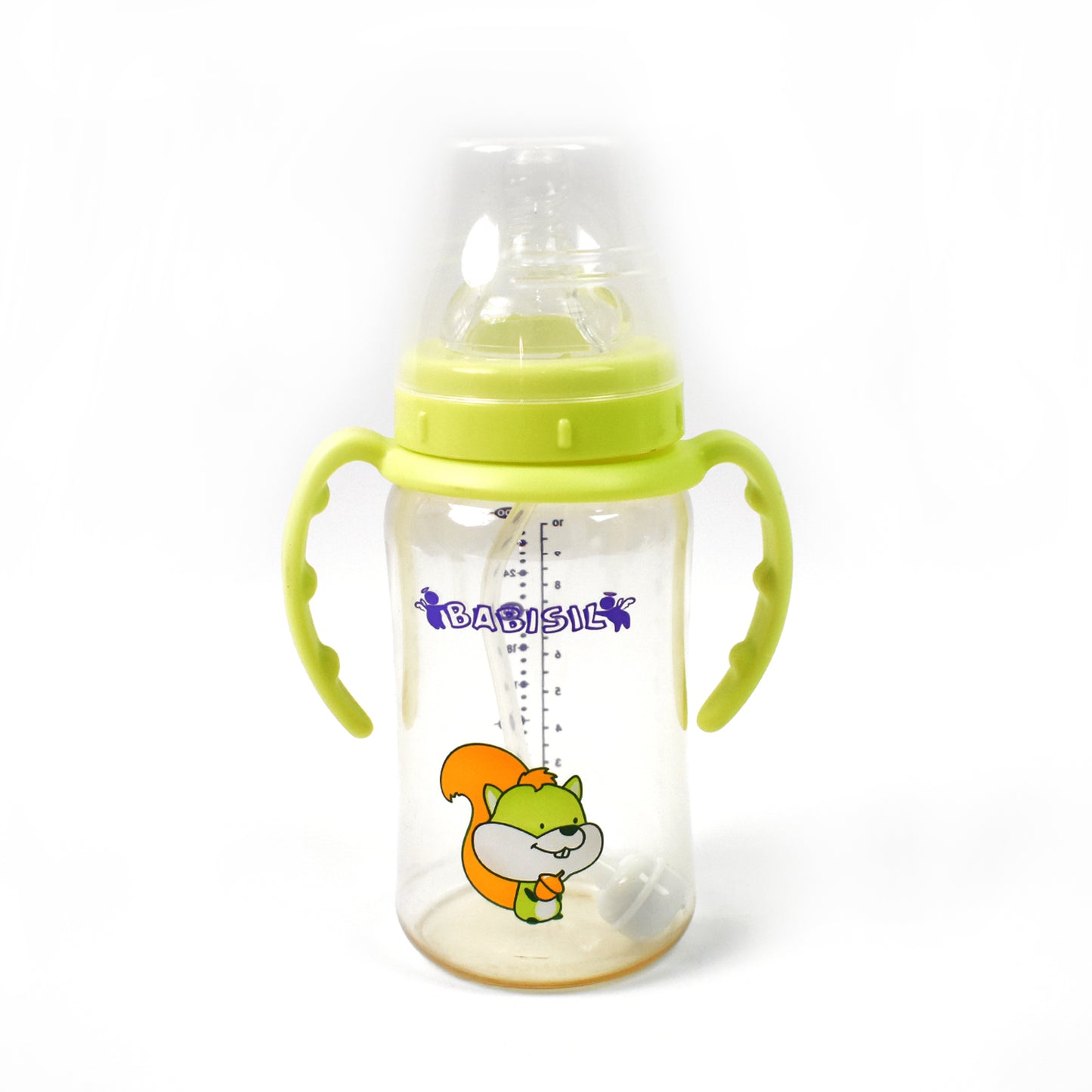 Plastic Baby Feeding Bottle With Handles Cleaning Brush  Straw (300 Ml  1 Pc)