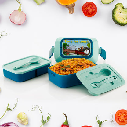 5621 Double Layer Lunch Box Stylish Lid Lunch Box With Fork  Spoon Lunch Box For Children School Lunch Box