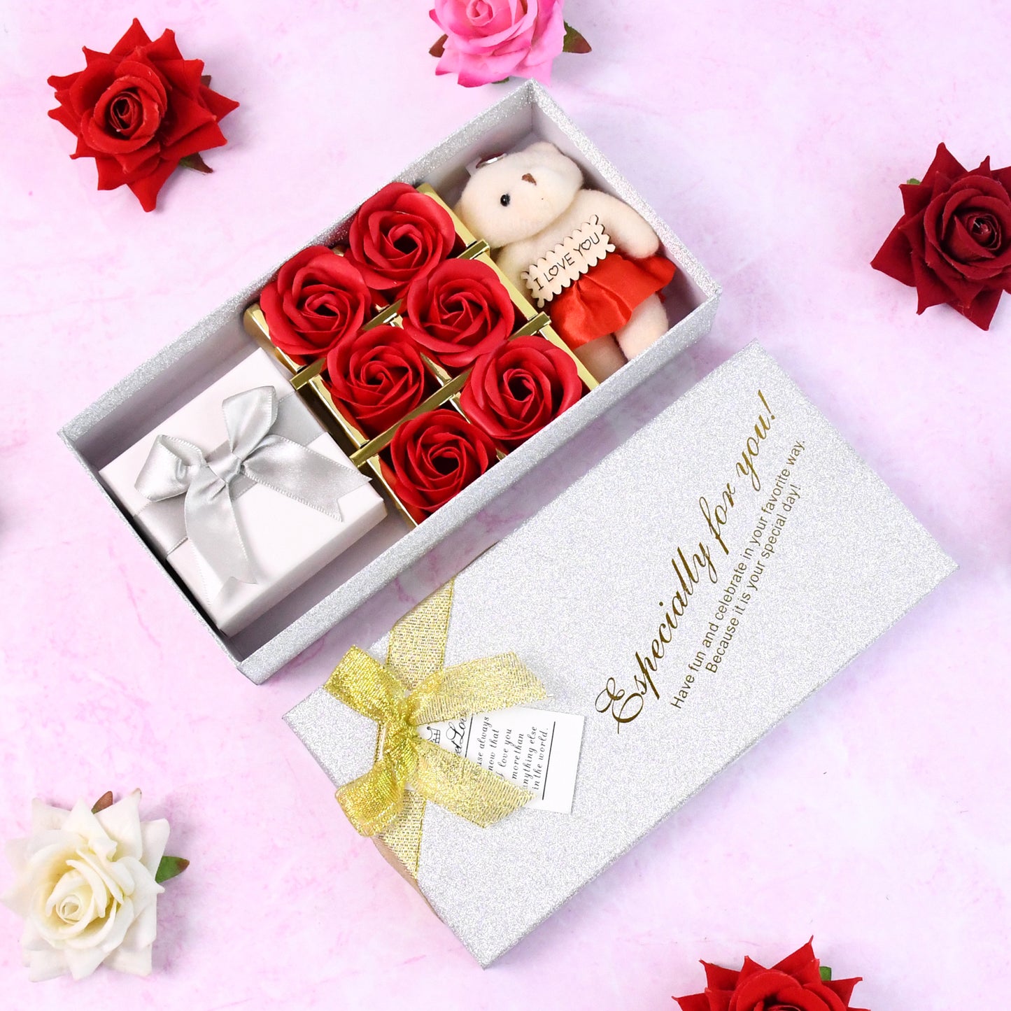 Valentine Day Gift Set Scented Rose Flowers Pack With Teddy