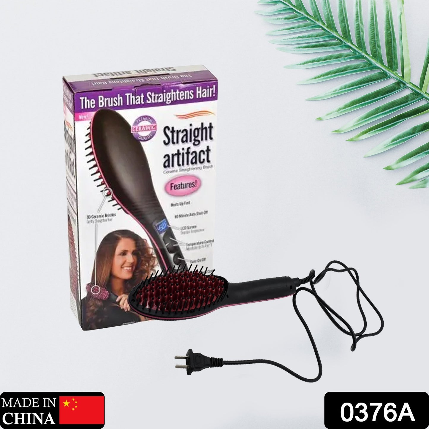 0376a Simply Straight Electric 2 In 1 Ceramic Hair Straightener Straightening Comb Brush With Lcd Screen Temperature Control Display For Women