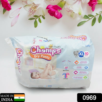 0969 Baby Diaper High Absorbent Pant Diapers  Champs Soft And Dry Baby Diaper Pants Xl  10 Pcs (Extra Large  Xl10 Pieces)