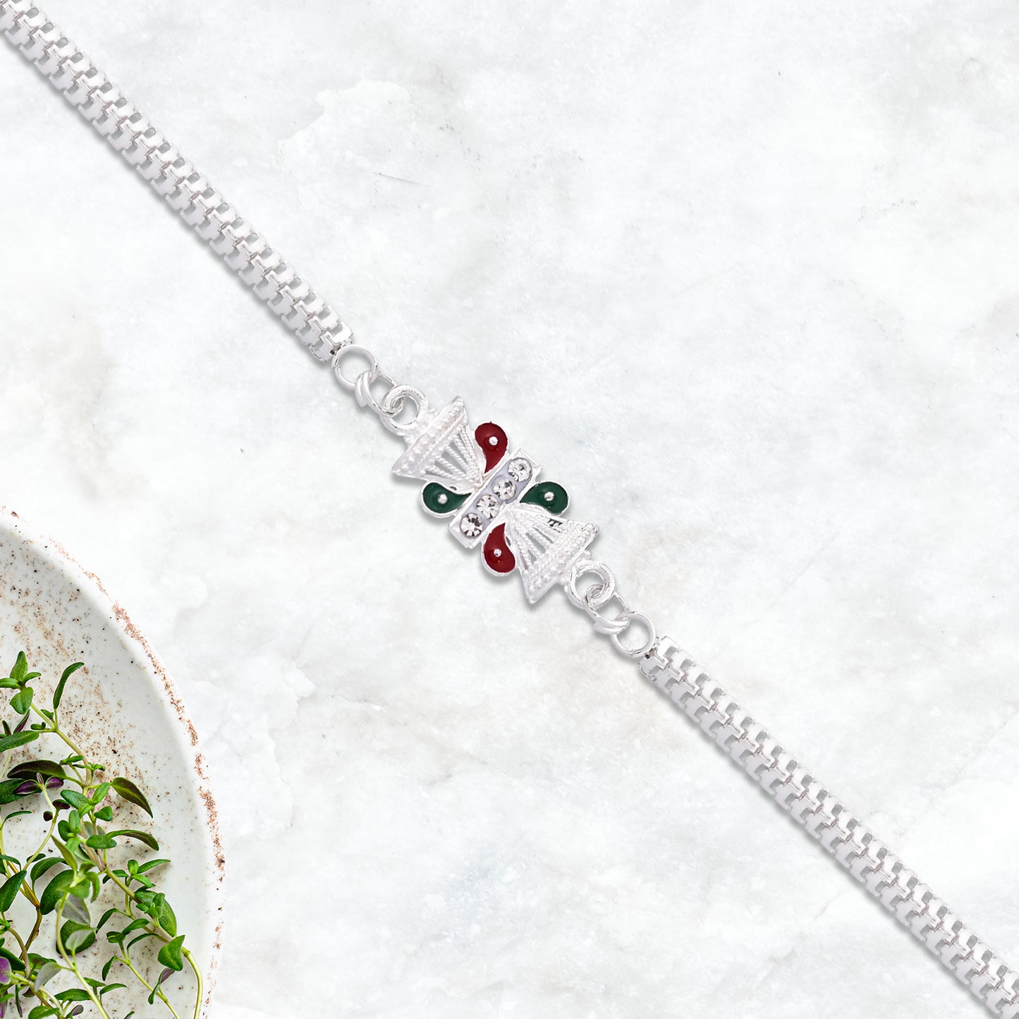 Lord Shiva Damru Rakhi With Tricolor Accents And Stylish Silver Chain