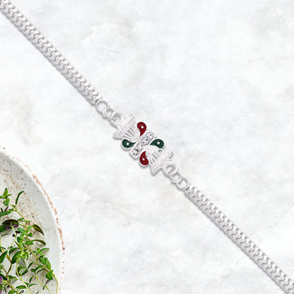 Lord Shiva Damru Rakhi With Tricolor Accents And Stylish Silver Chain