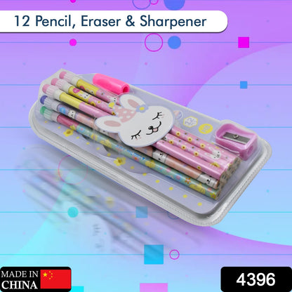 4396 Cute Rabbit Bear Drawing Graphite Writing Pencil Set With Pencil Sharpener  Eraser Pencil And Eraser Set With Eraser For Kids For Girls Fancy School Stationary Birthday Party Return Gift (14 Pc Set)