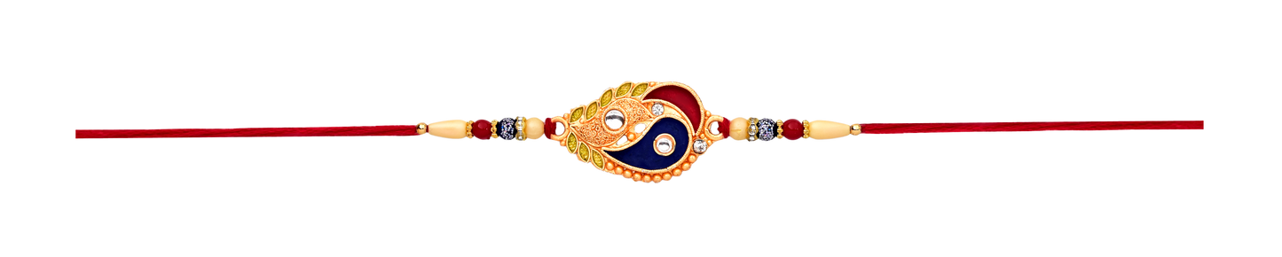 Elegant Rakhi With Enamel Paisley Design And Gold-tone Embellishments