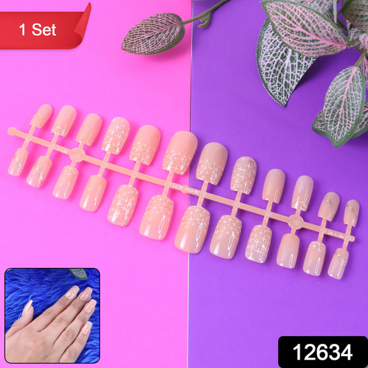 Elegant Nude Glossy Artificial Nail Tips Fake Nails (24 Pc Set)