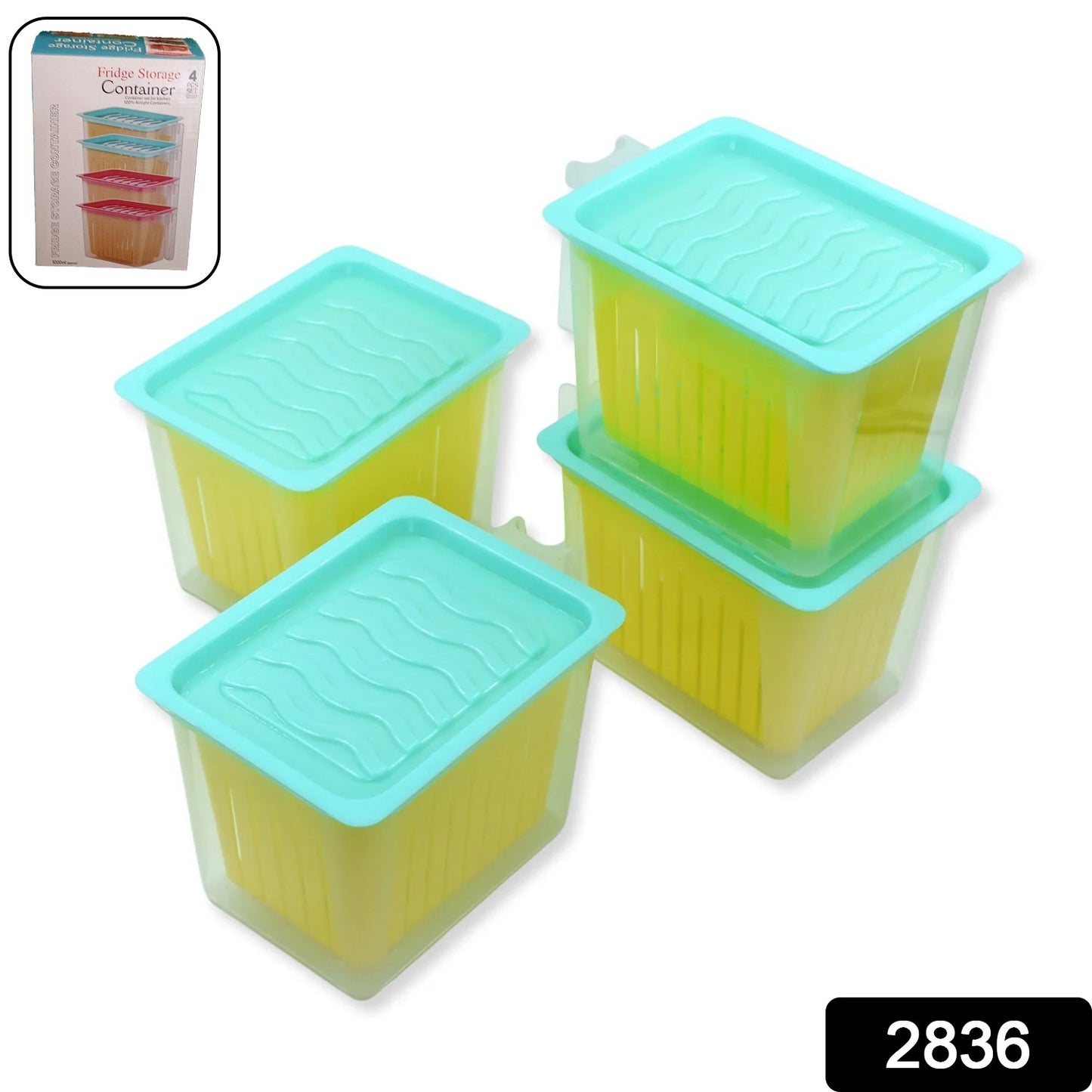 2836 Fridge Storage Containers With Handle Plastic Storage Container For Kitchen(4 Pcs Set)