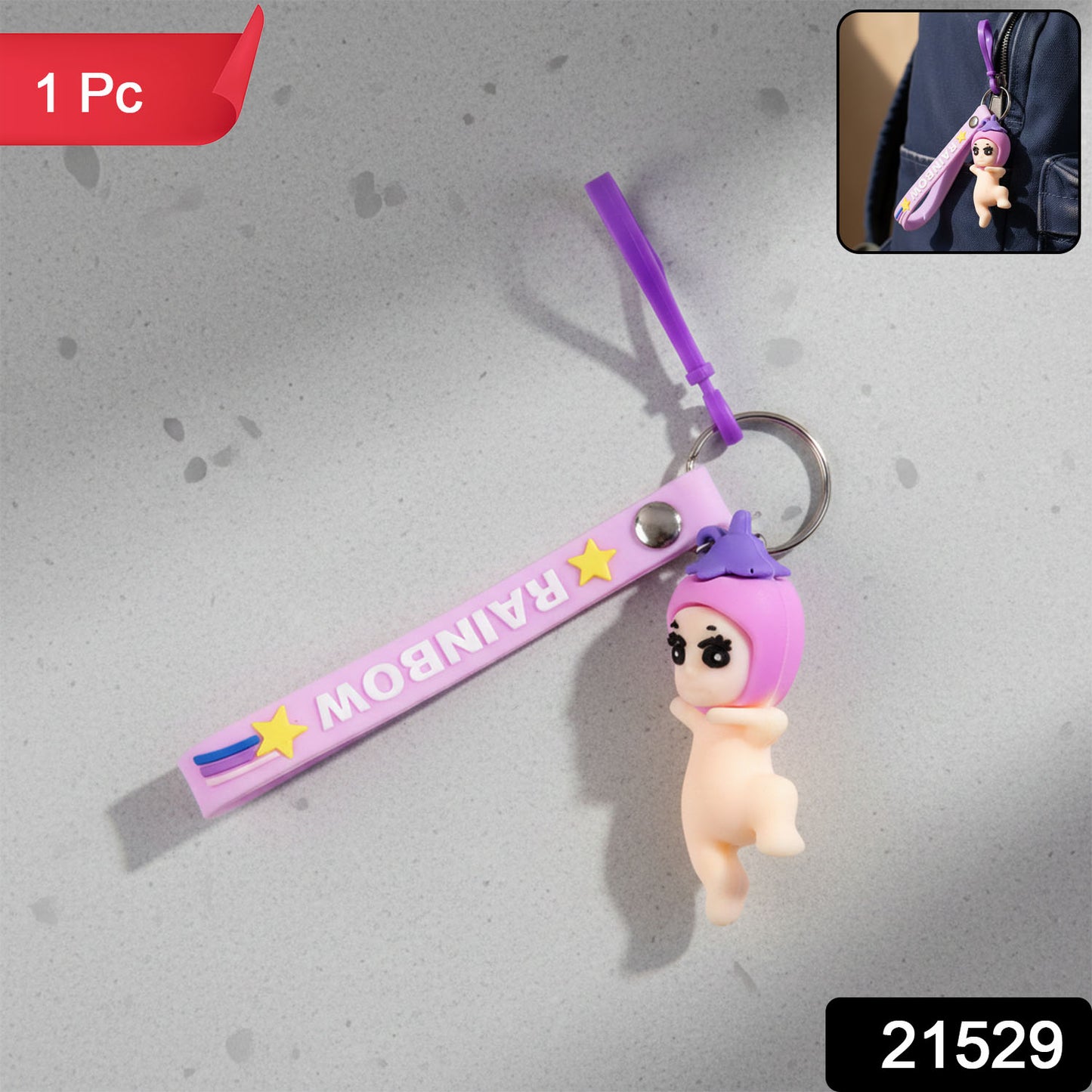 Cute Baby Doll Cartoon Silicone Keychain (1 Pc)