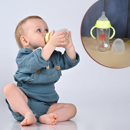 Glass Baby Feeding Bottle With Handles  Straw (240 Ml  1 Pc)